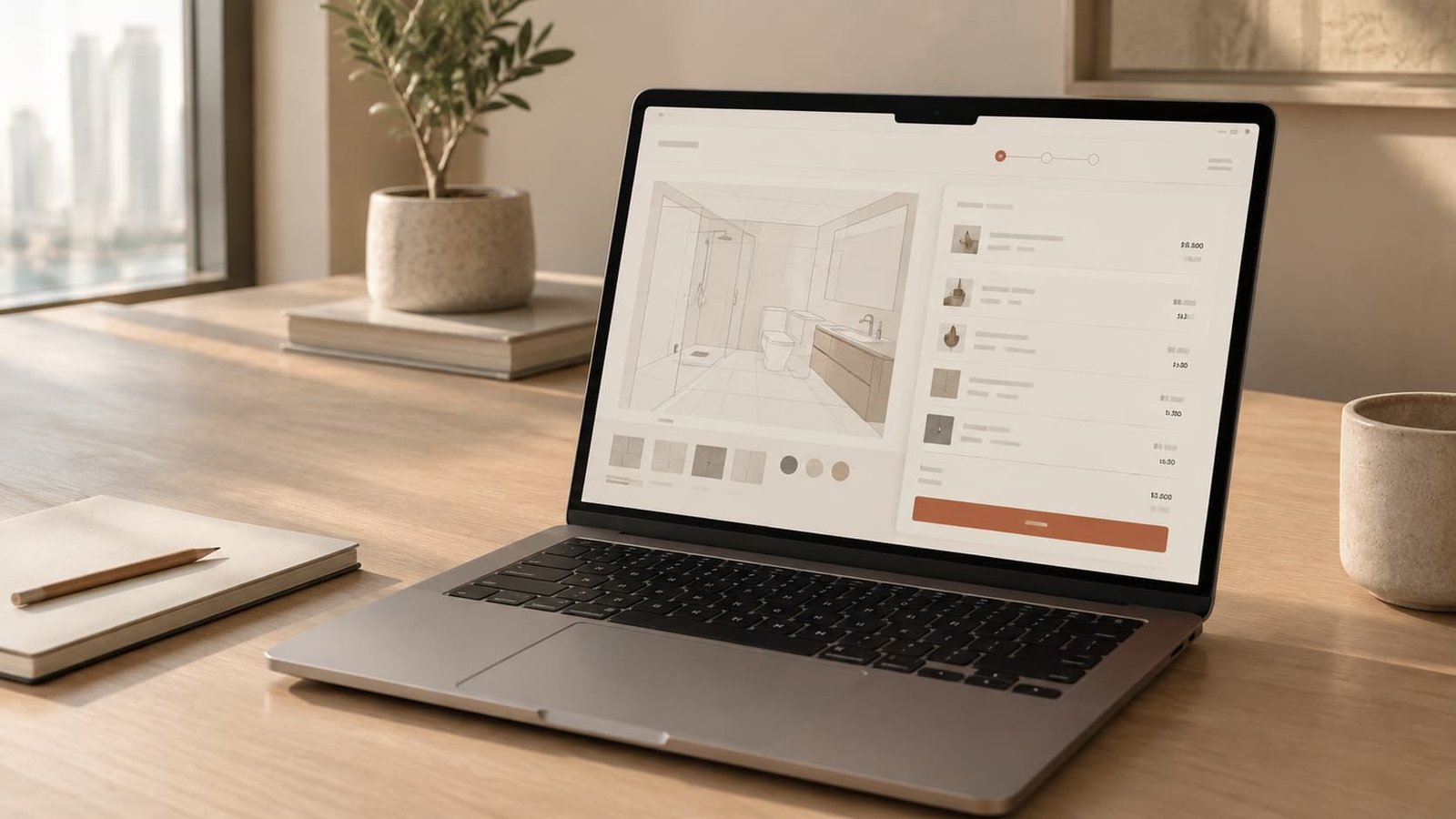 The Mostreno design tool showing an itemised bathroom estimate